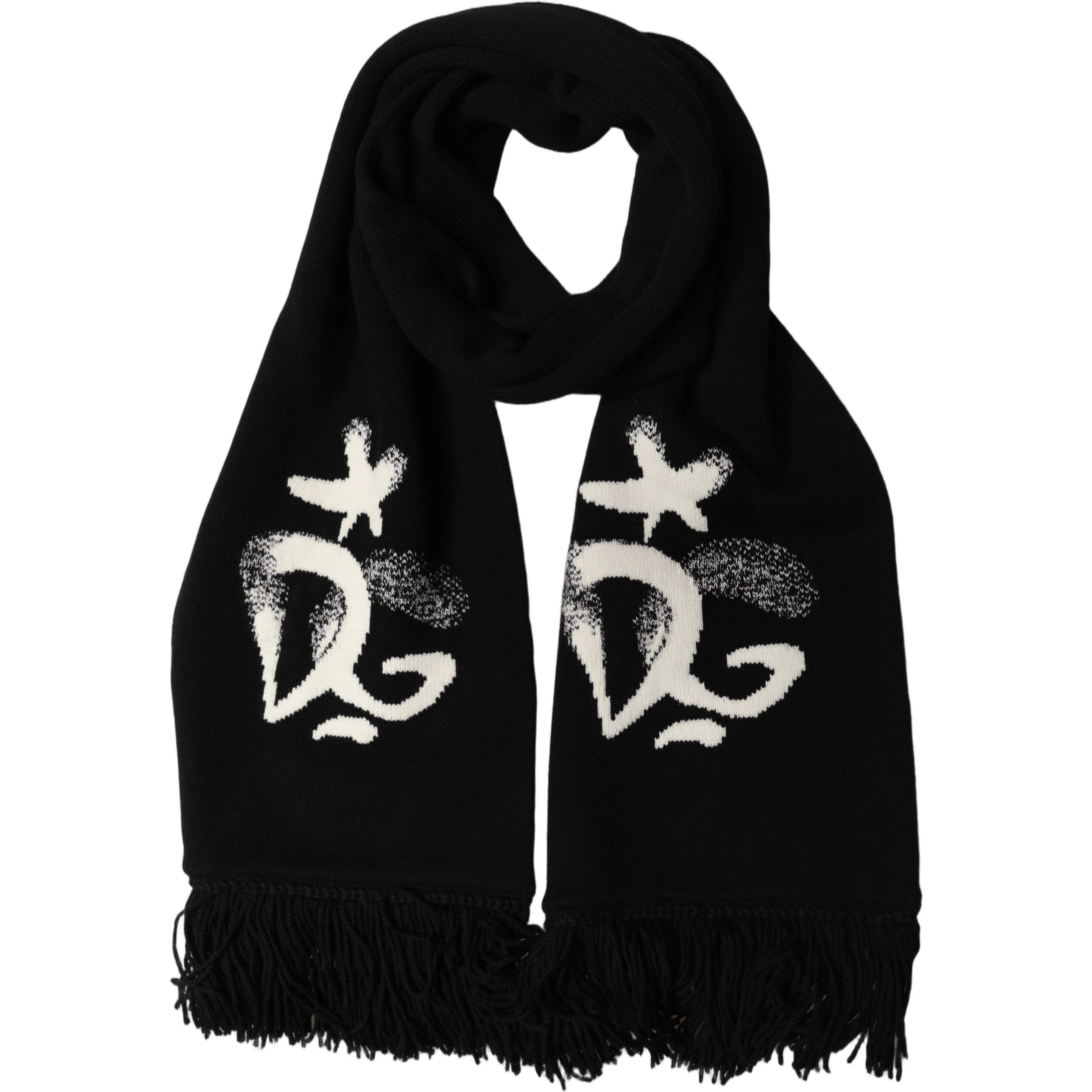 Black Cashmere Knitted Fringed Foulard Scarf