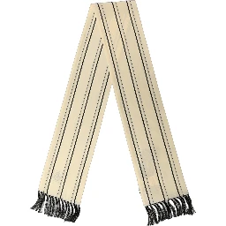 Beige Silk Striped Fringed Neck Shawl Scarf