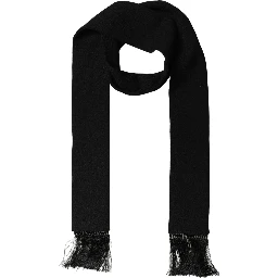Men Black Wool Knitted Fringed Foulard Scarf