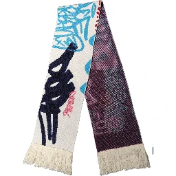 White Graphic Cashmere Fringed Shawl Scarf