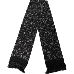 Black Silk Floral Paisley Fringed Shawl Scarf