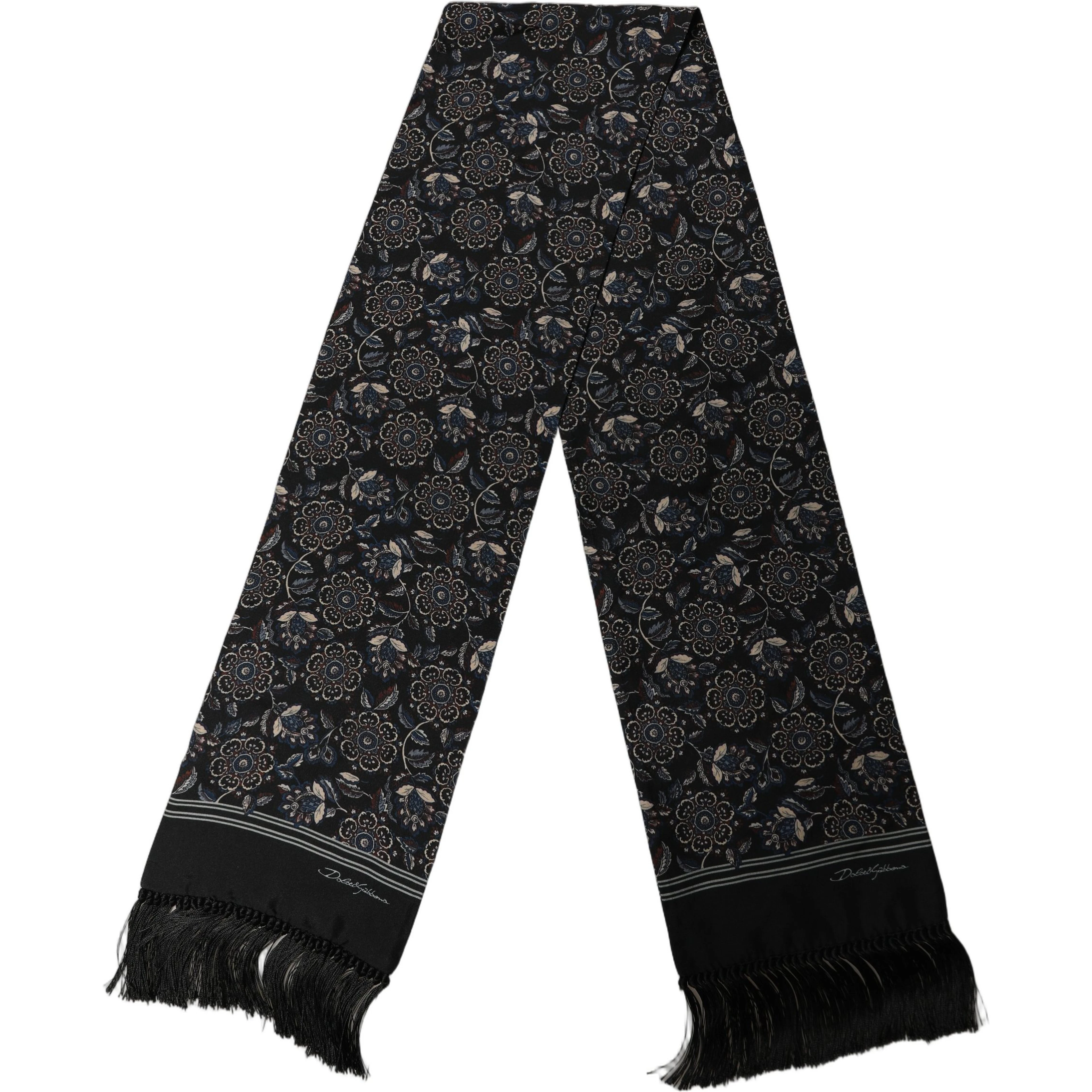 Black Silk Floral Paisley Fringed Shawl Scarf