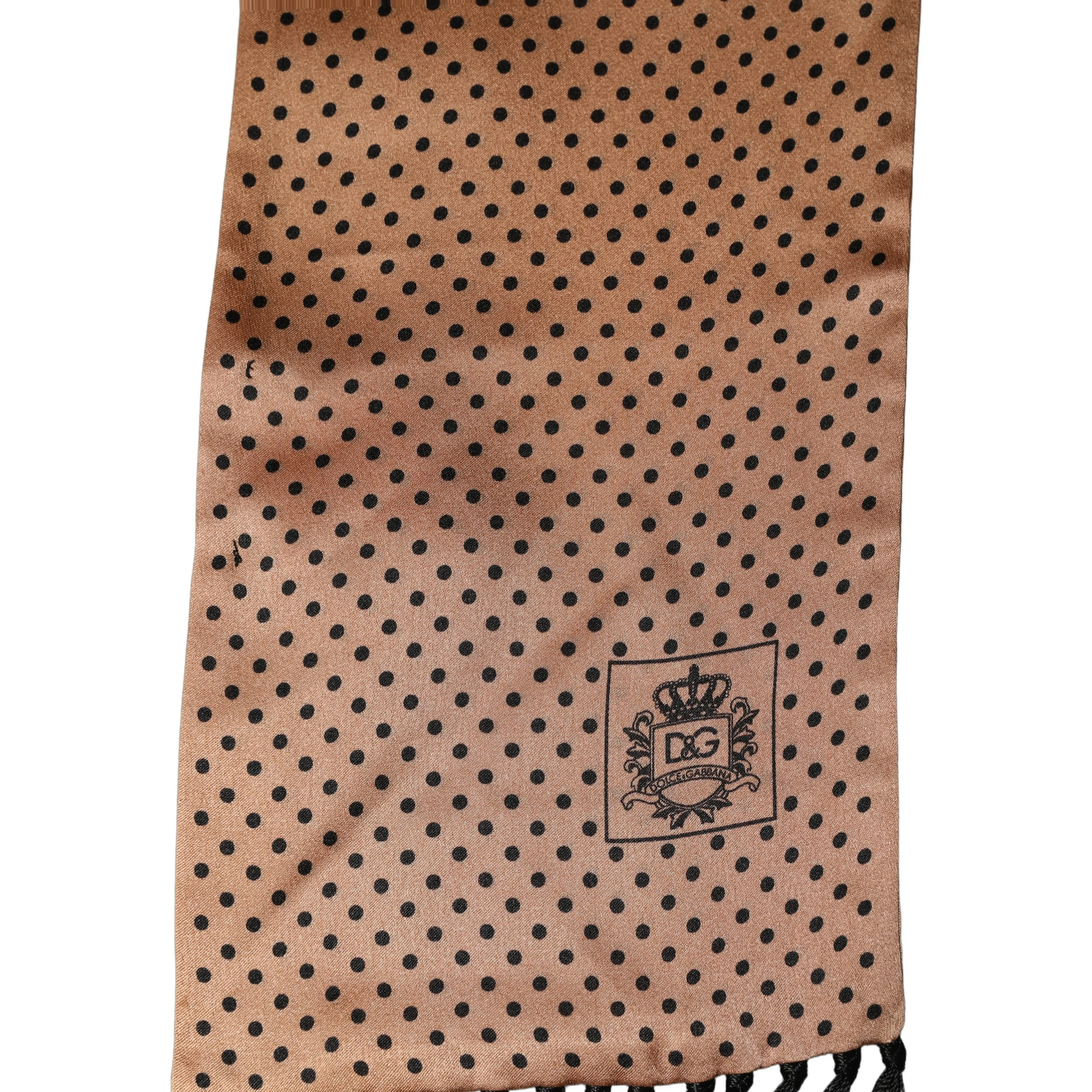 Brown Silk Dotted Fringed Neck Shawl Scarf