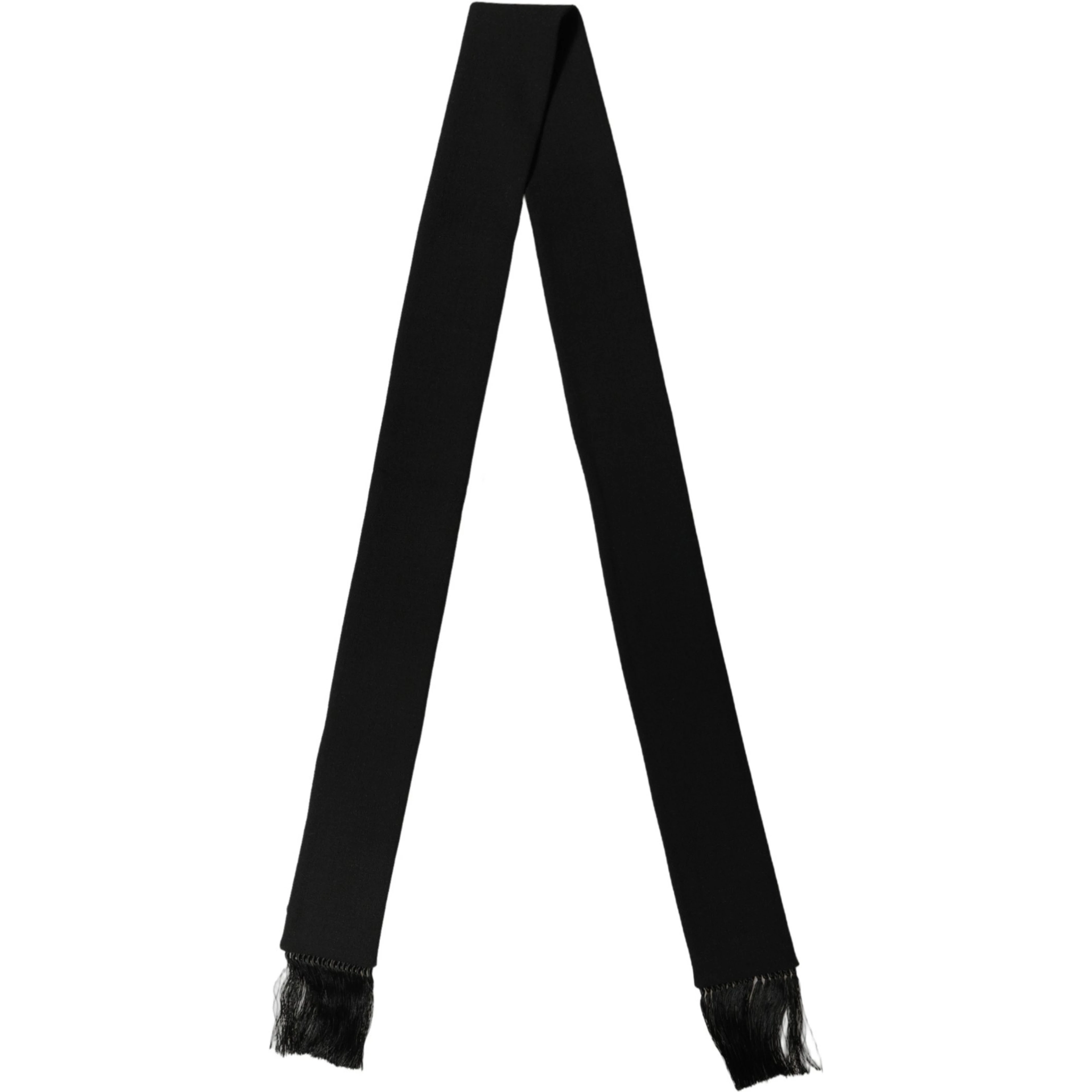 Men Black Wool Knitted Fringed Foulard Scarf