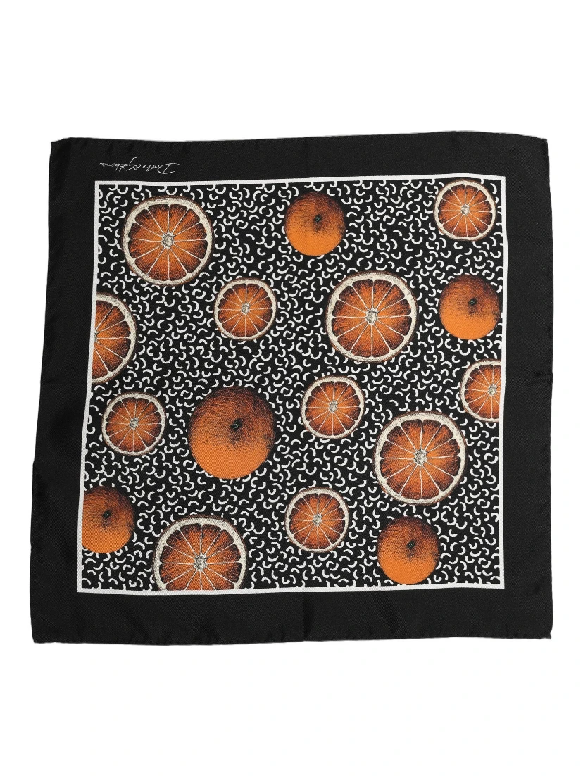 Black Silk Orange Pocket Square Foulard Scarf