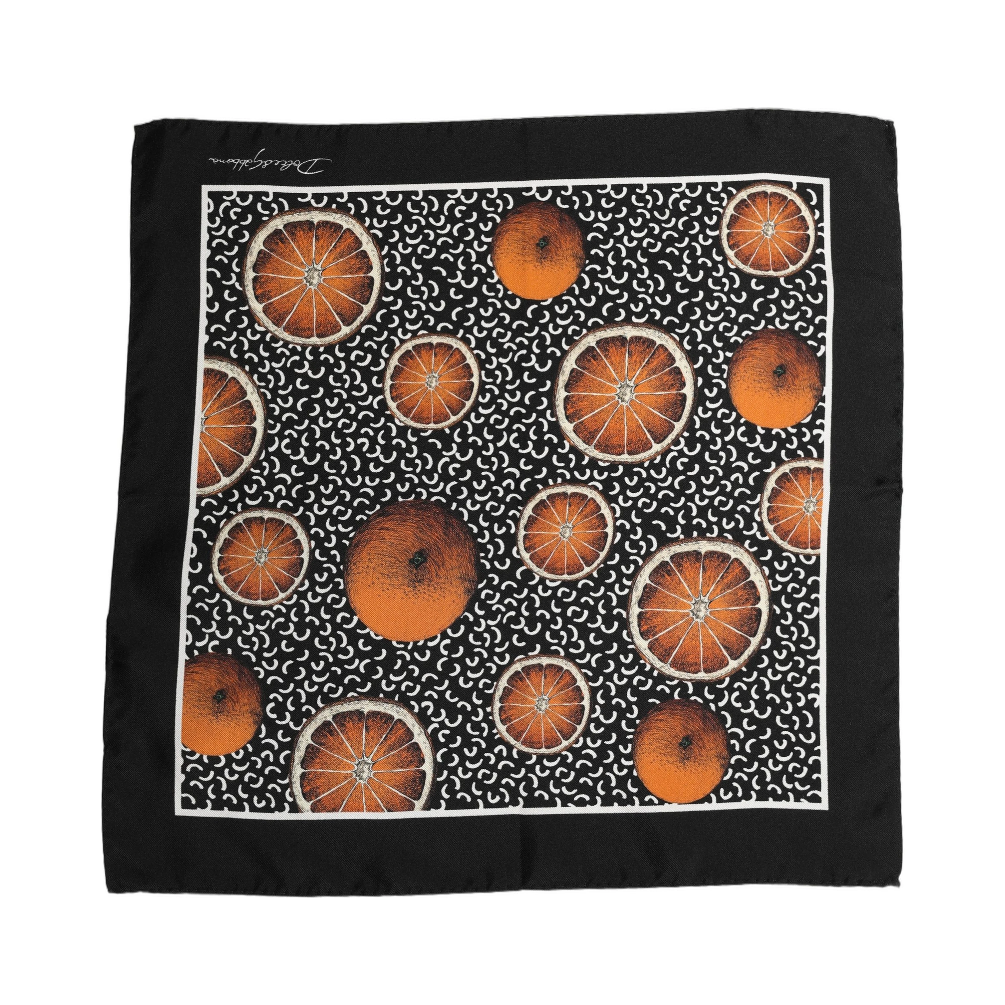 Black Silk Orange Pocket Square Foulard Scarf
