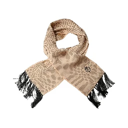 Beige Silk Dotted Fringed Neck Shawl Scarf