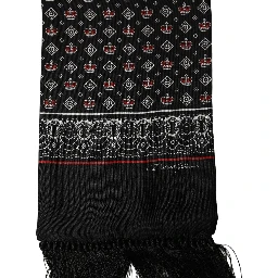 Black Silk Crown Fringed Neck Shawl Scarf