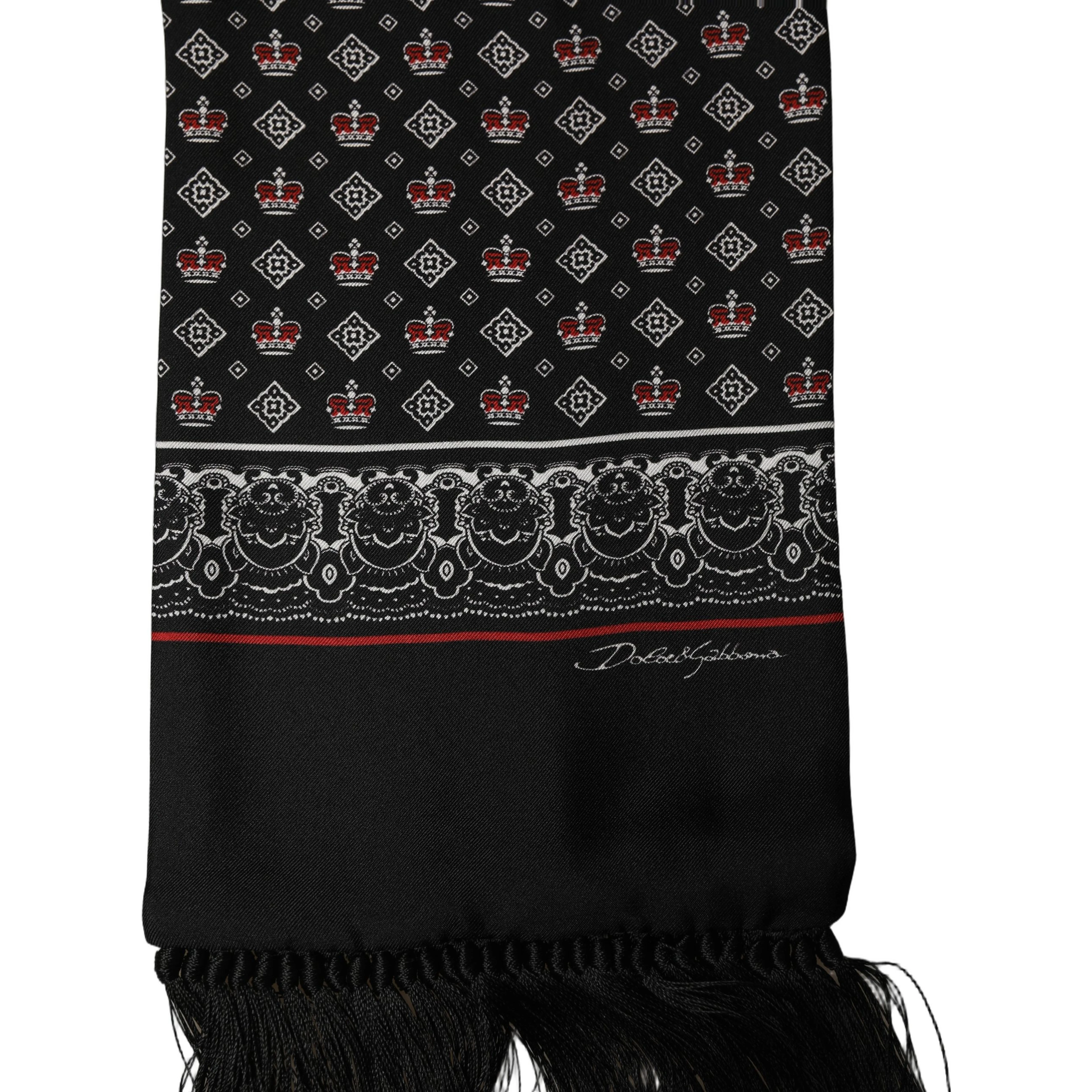 Black Silk Crown Fringed Neck Shawl Scarf