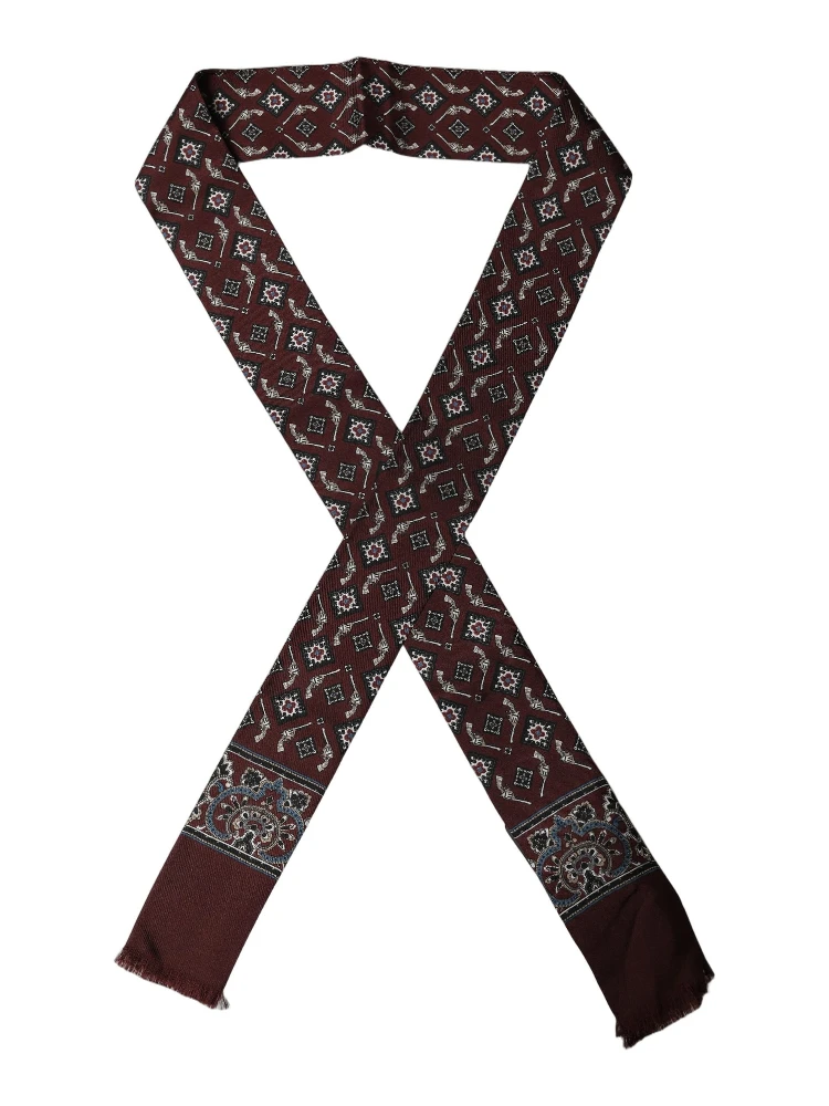 Burgundy Skinny Twilly Fringed Foulard Scarf