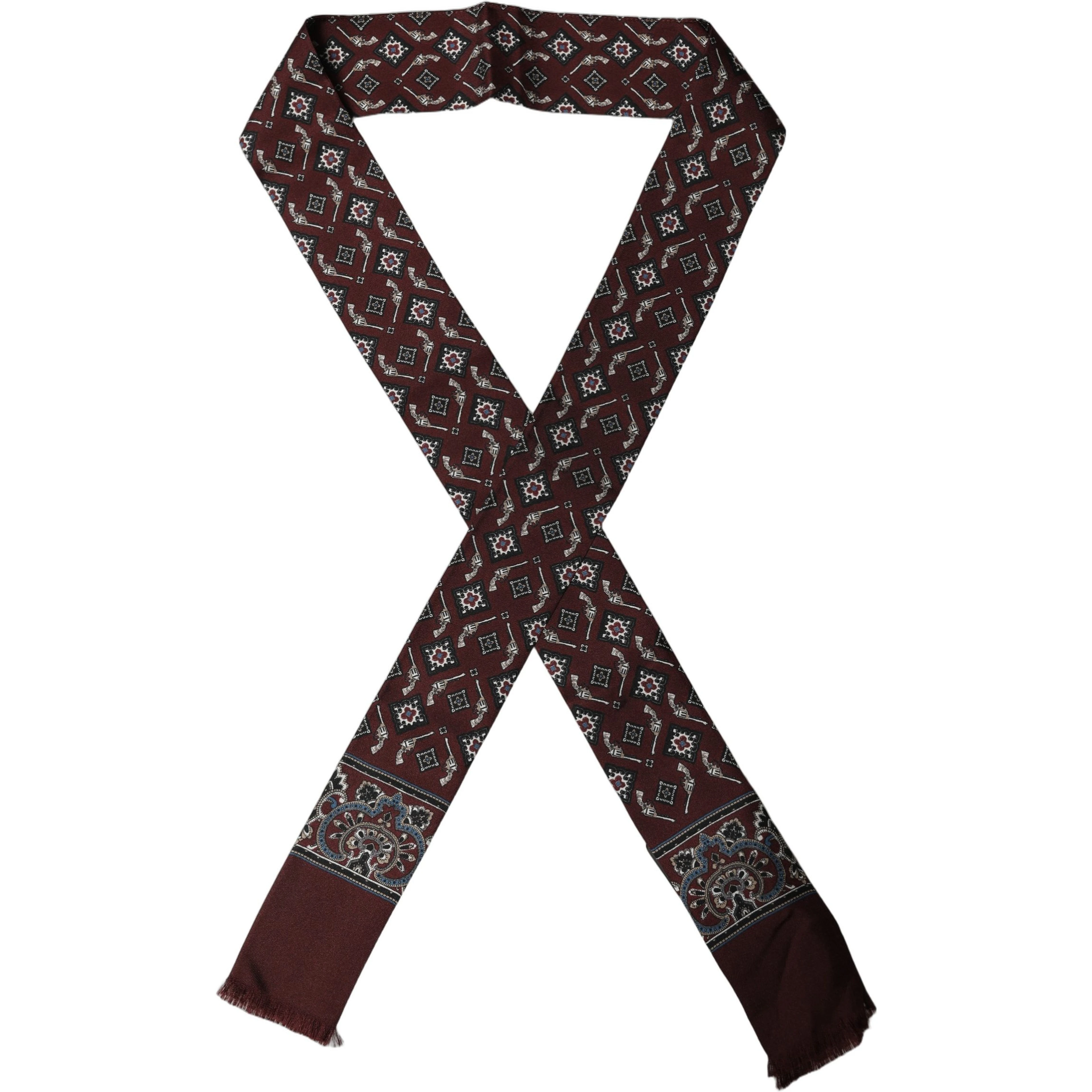 Burgundy Skinny Twilly Fringed Foulard Scarf