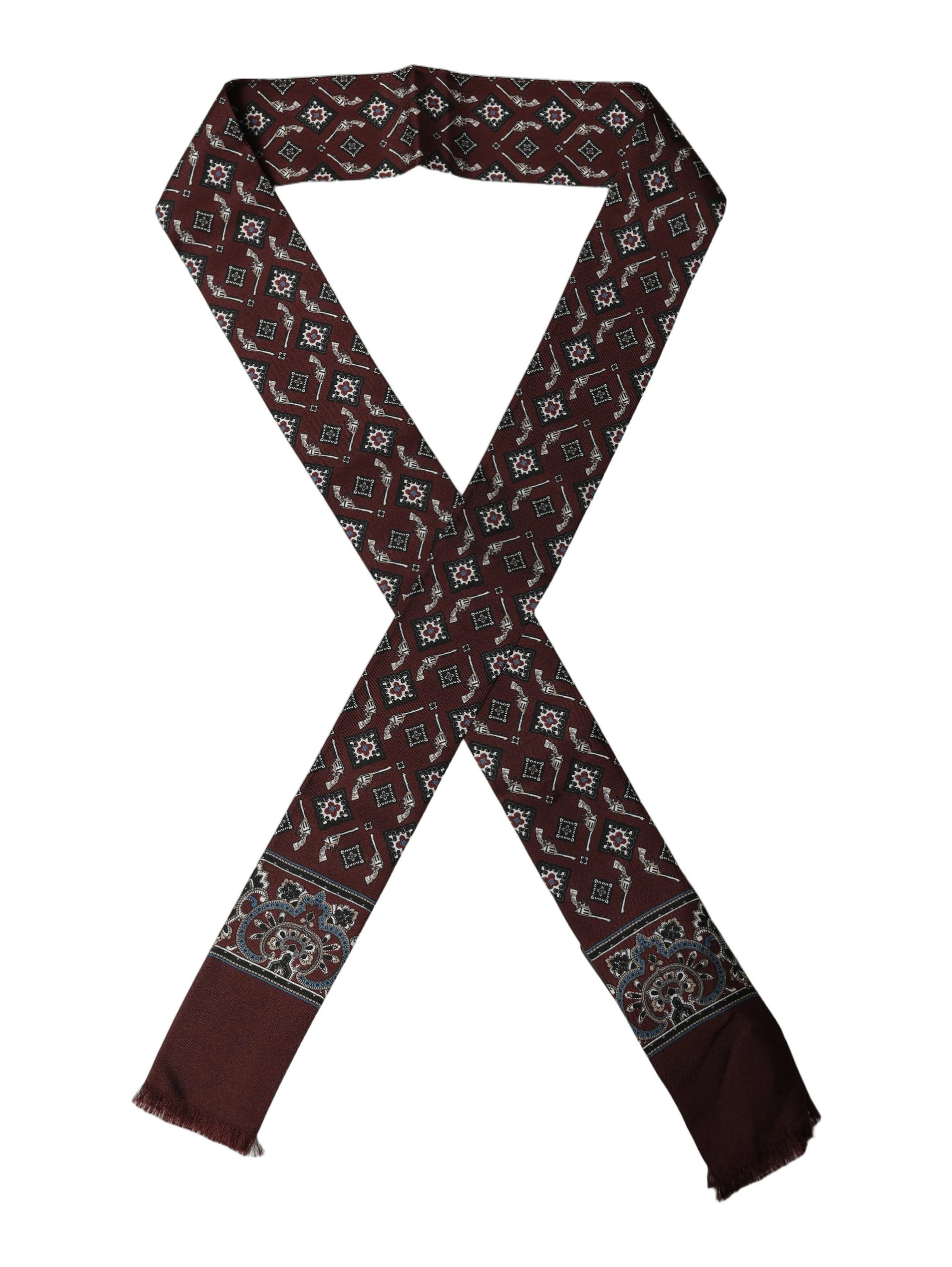 Burgundy Skinny Twilly Fringed Foulard Scarf