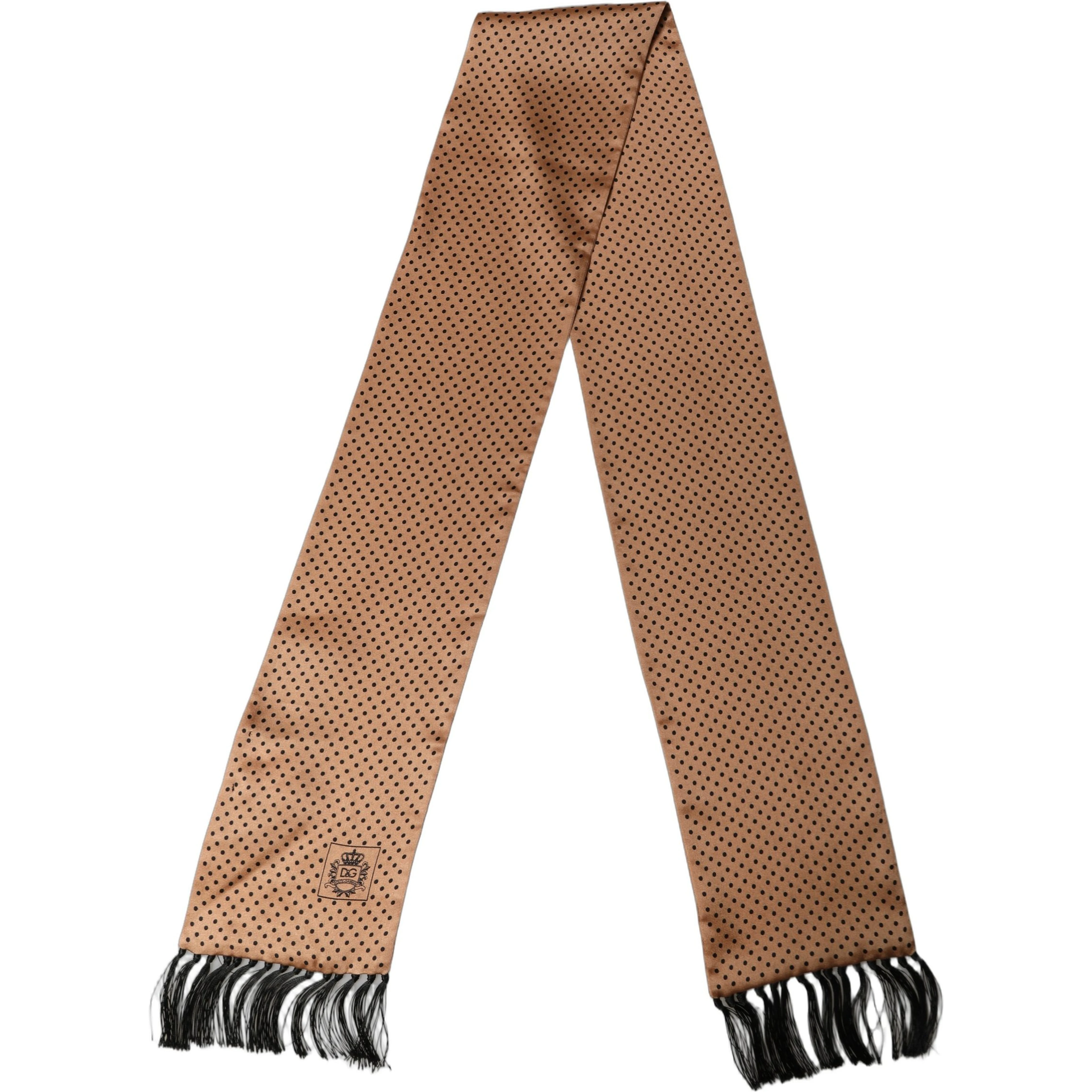 Brown Silk Dotted Fringed Neck Shawl Scarf