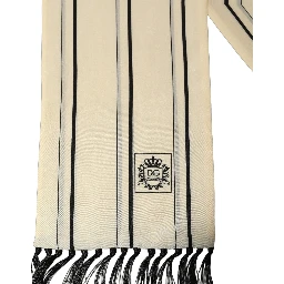Beige Silk Striped Fringed Neck Shawl Scarf