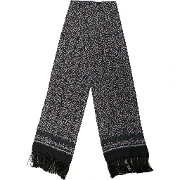 Black Silk Geometric Fringed Neck Shawl Scarf
