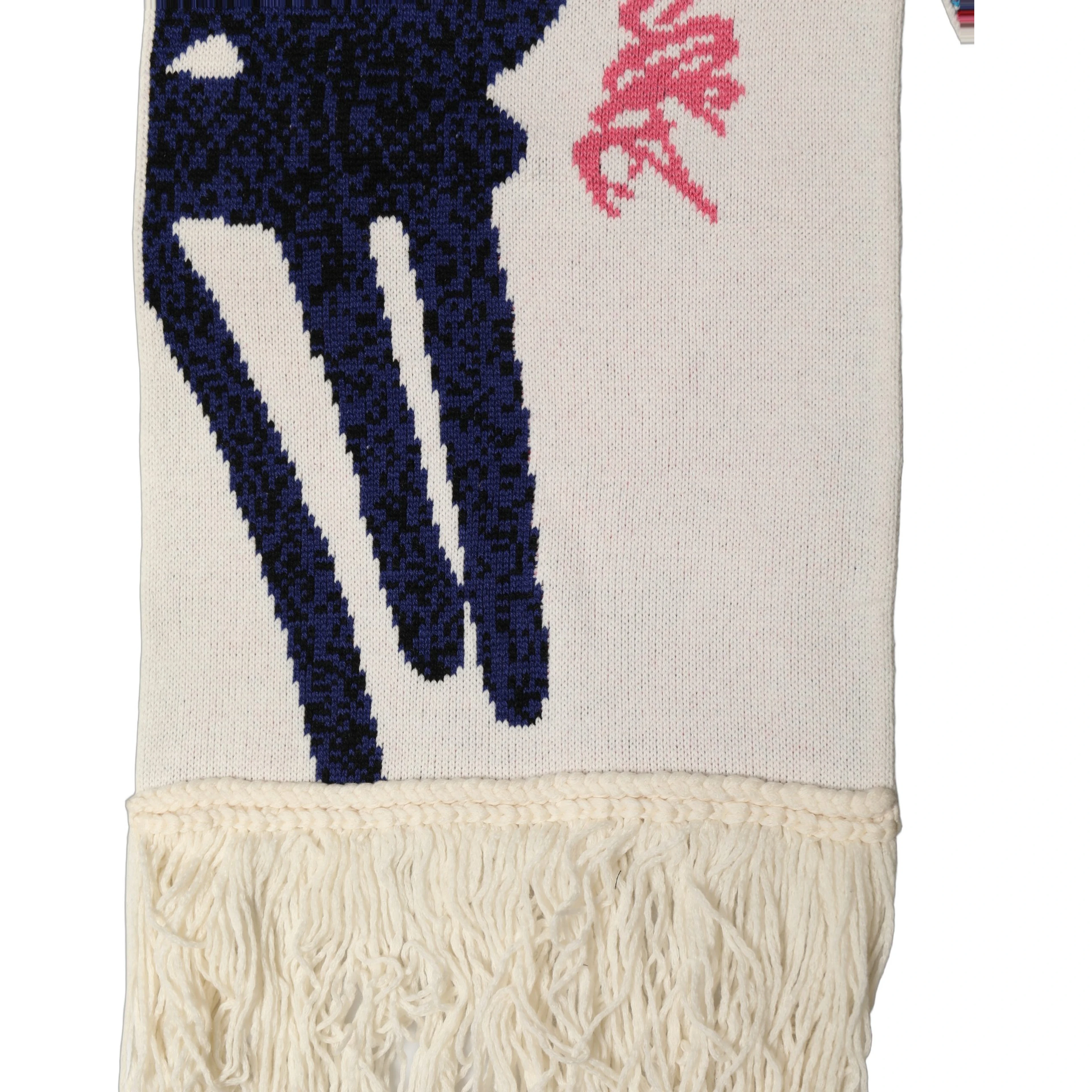 White Graphic Cashmere Fringed Shawl Scarf