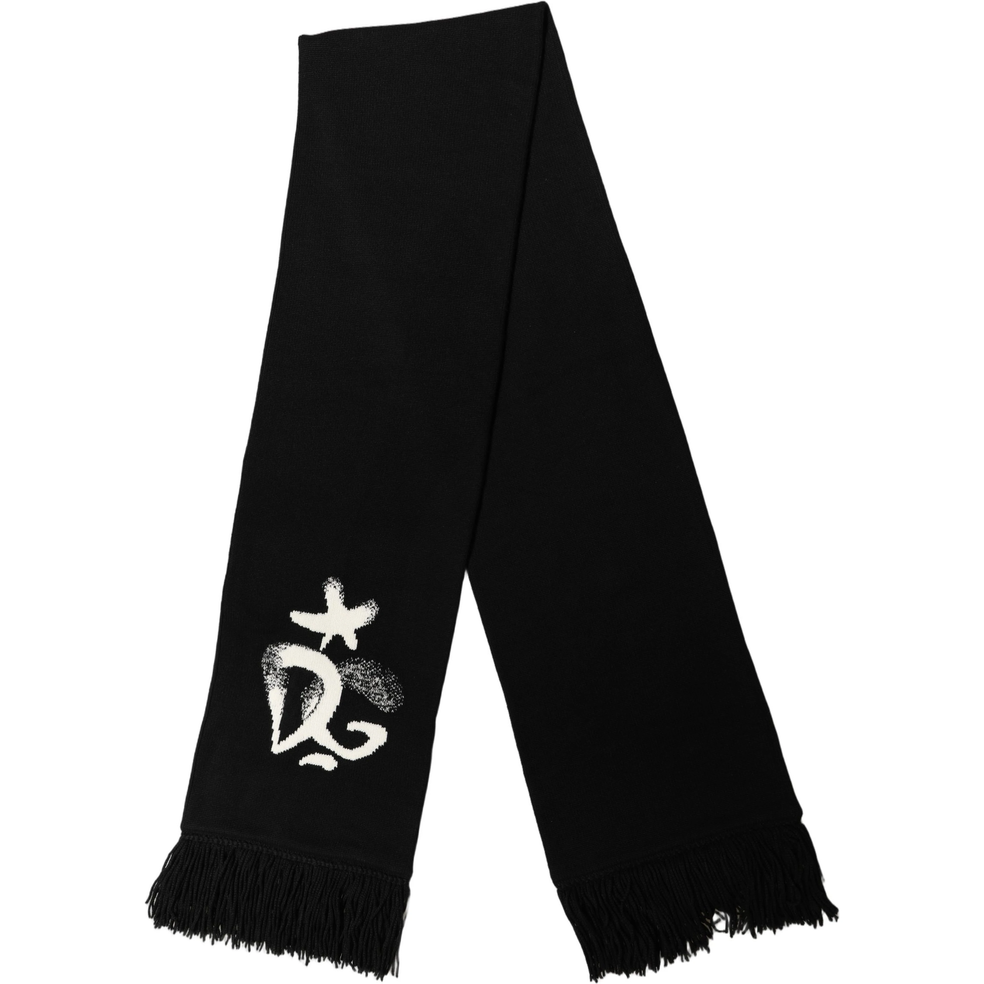 Black Cashmere Knitted Fringed Foulard Scarf