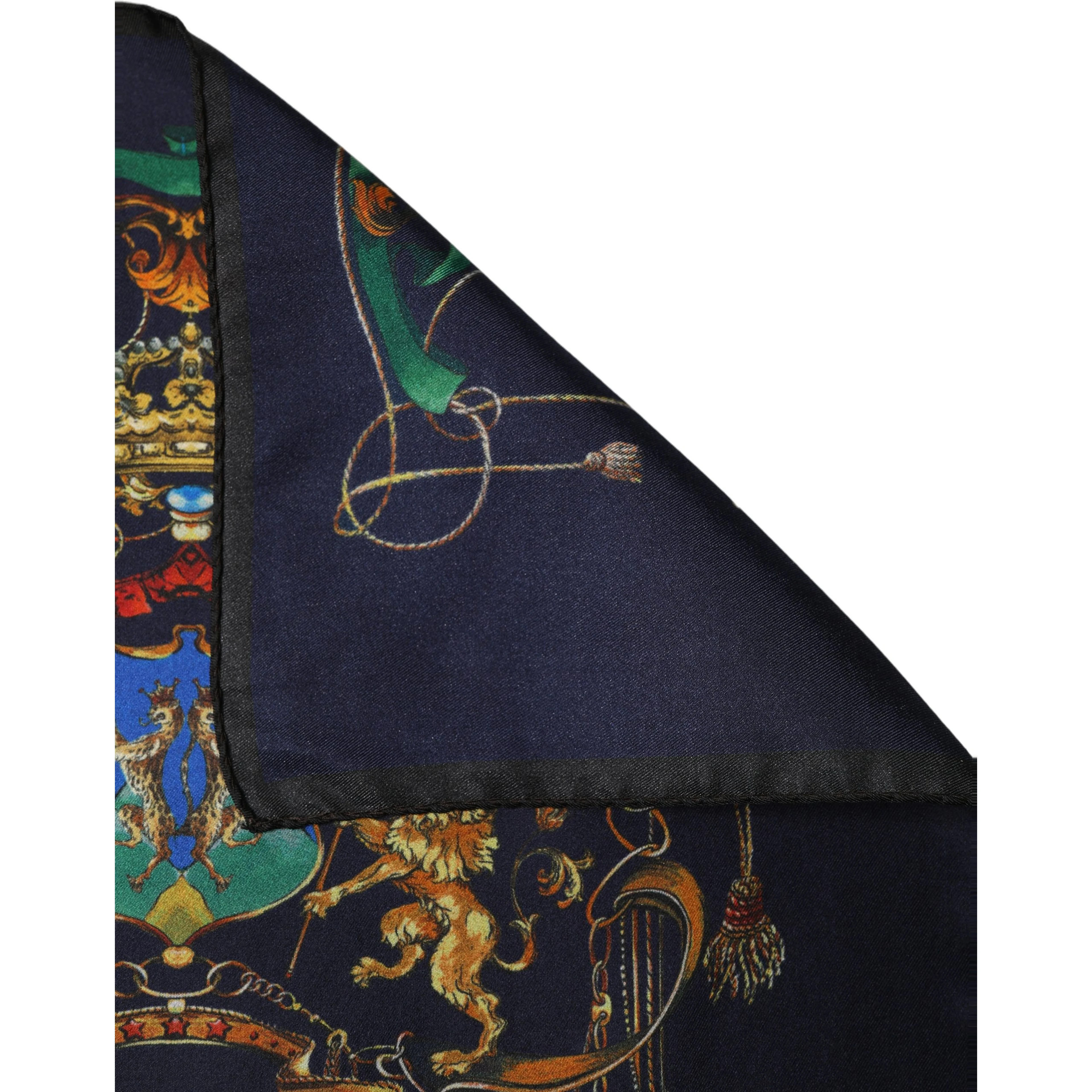 Navy Blue Heraldic Silk Square Foulard Scarf