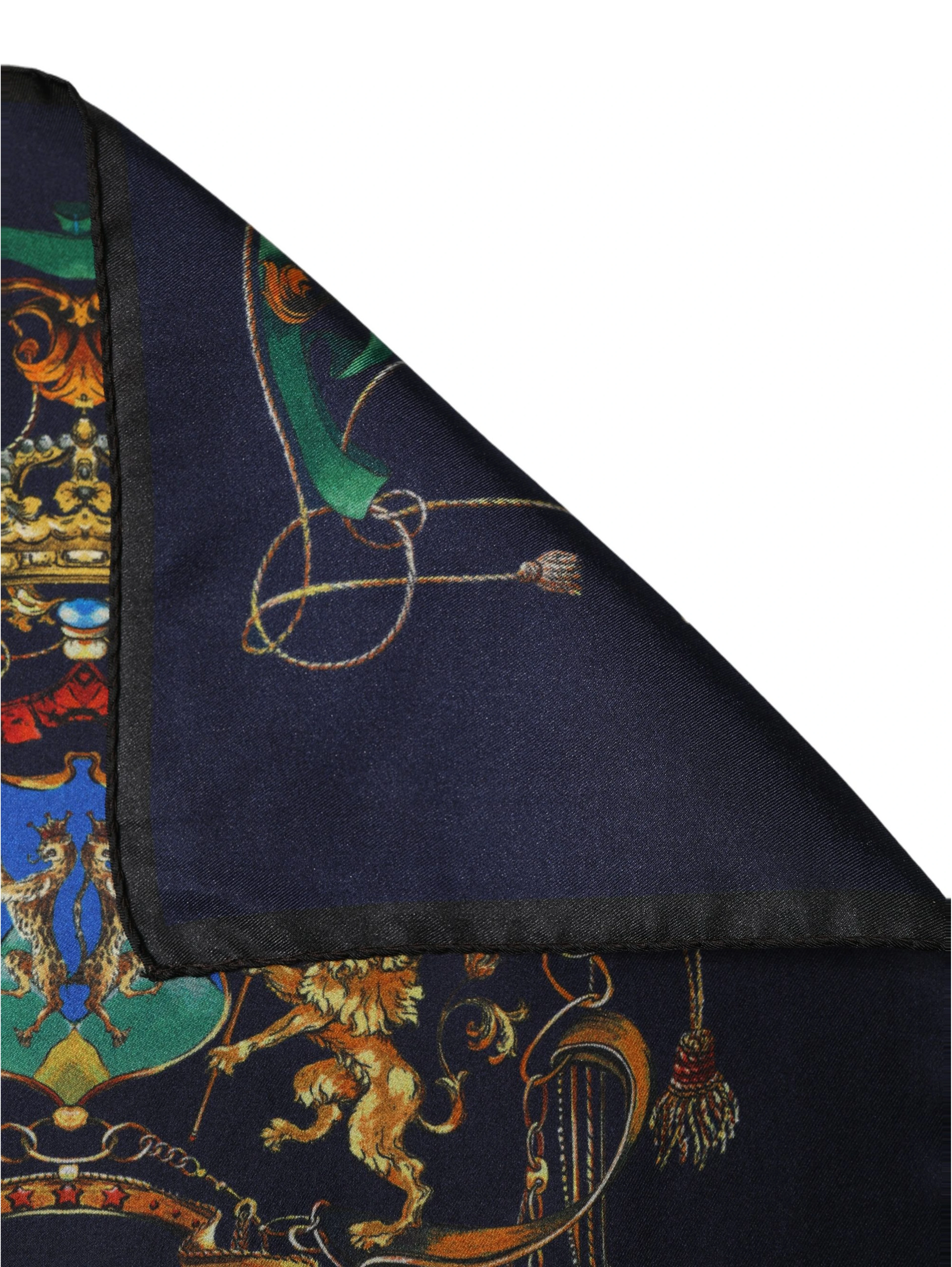 Navy Blue Heraldic Silk Square Foulard Scarf