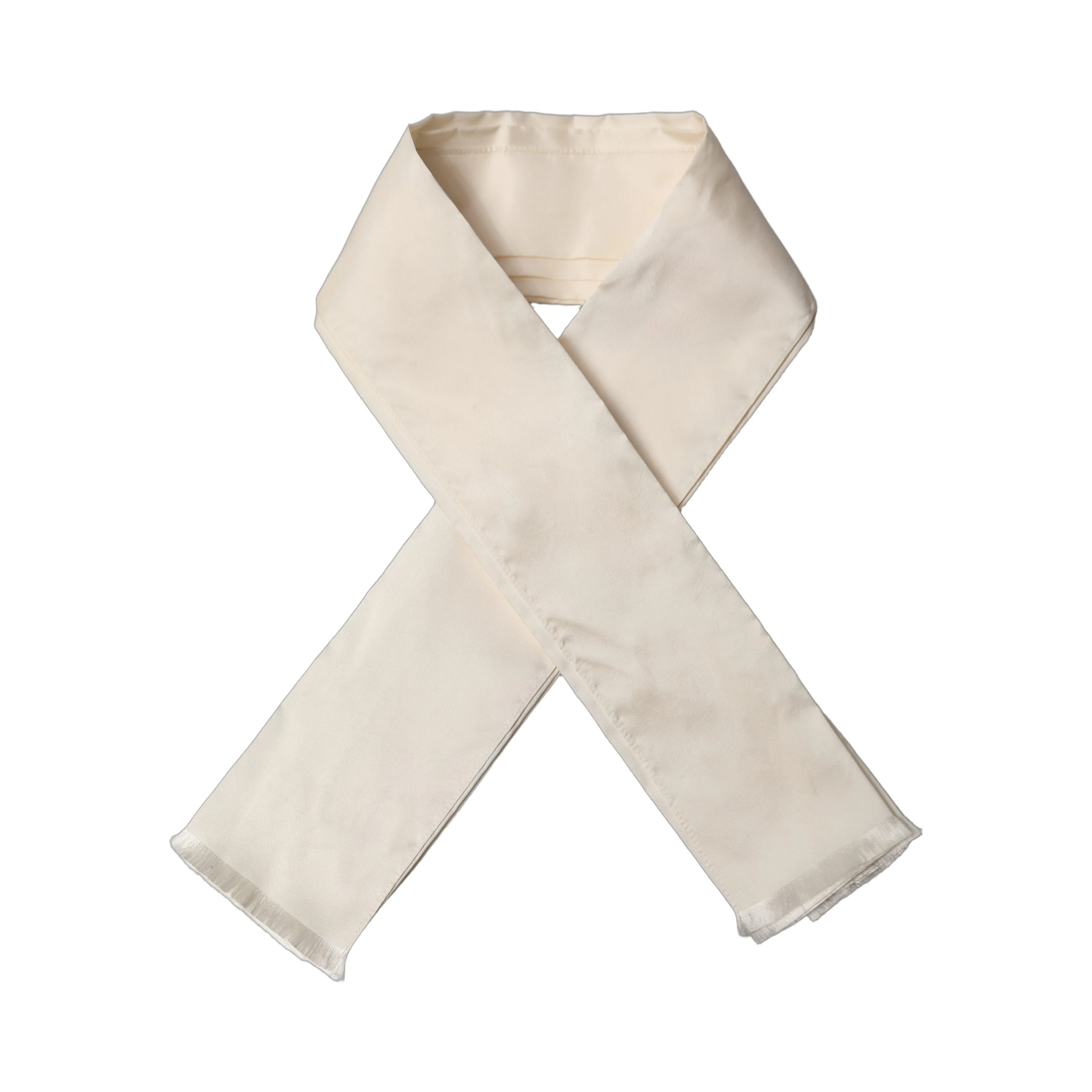 Men Cream Satin Silk Fringed Neck Shawl Scarf