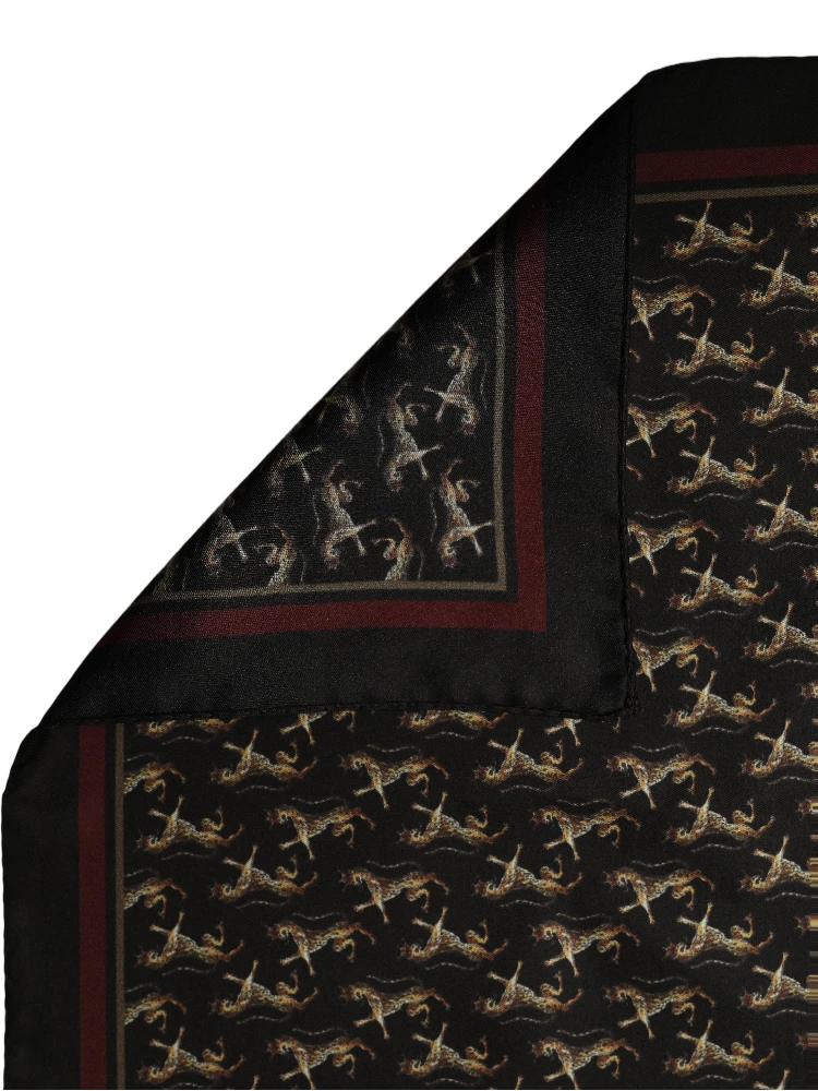 Black Horse Silk Pocket Square Foulard Scarf