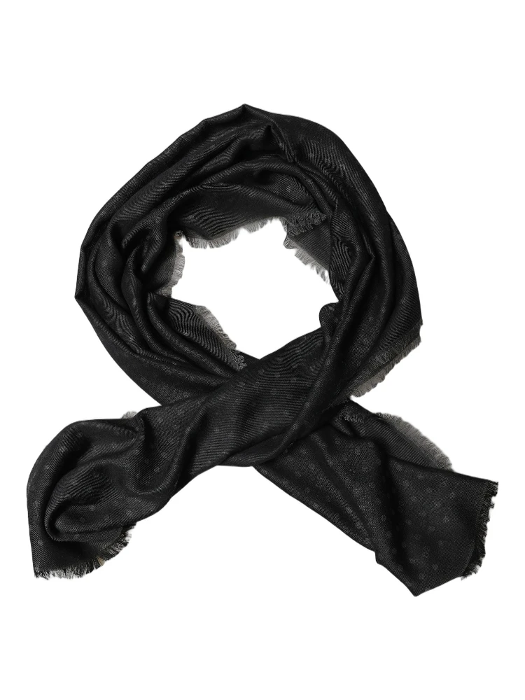 Men Black Viscose Polka Dot Fringe Shawl Lace Stole