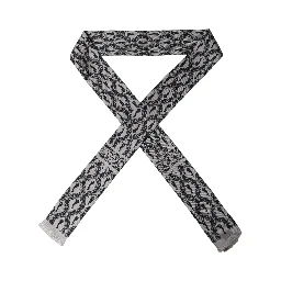 Gray Baroque Silk Fringed Skinny Foulard Scarf