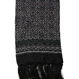 Black Silk Geometric Fringed Neck Shawl Scarf