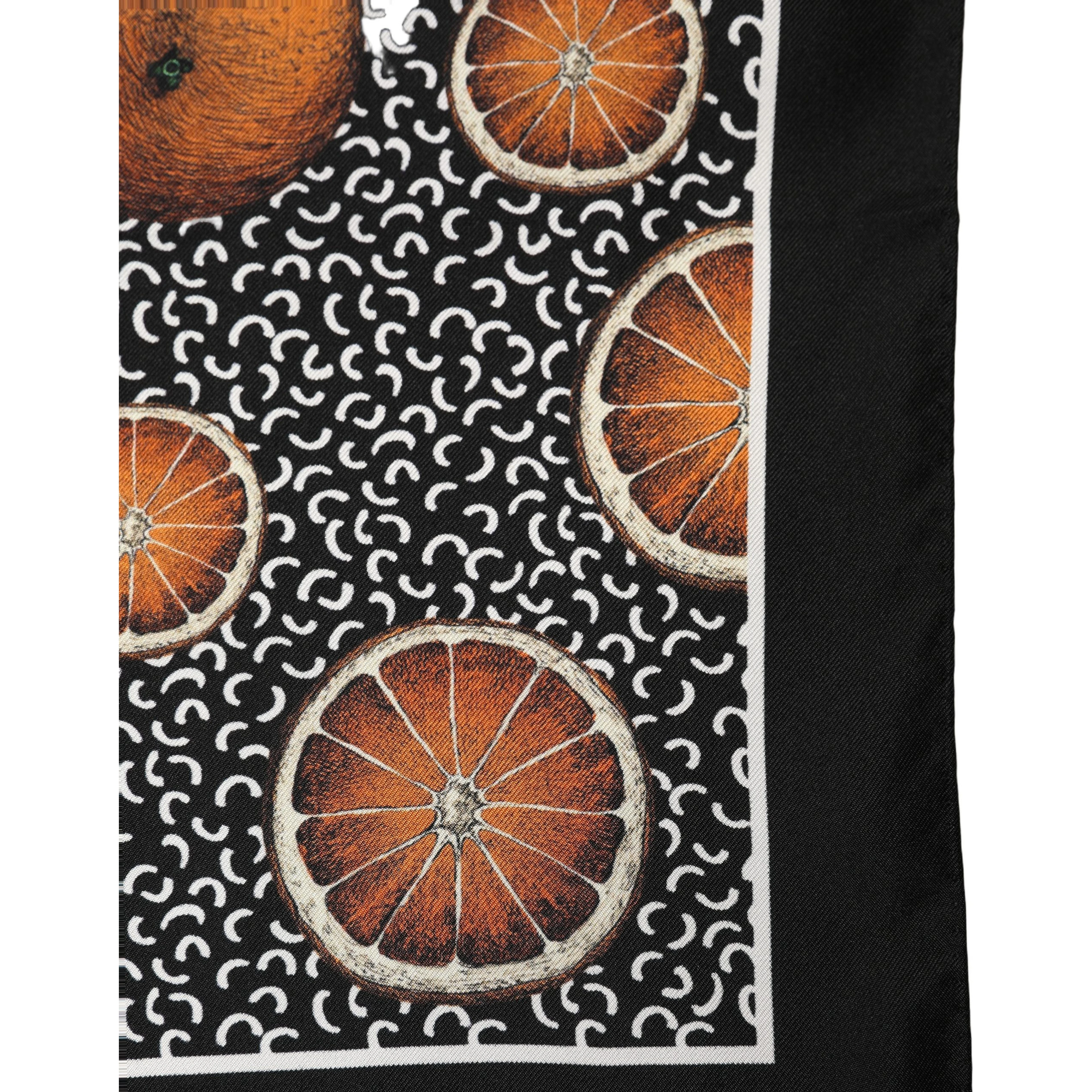 Black Silk Orange Pocket Square Foulard Scarf