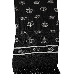 Black Silk Crown Fringed Neck Shawl Scarf