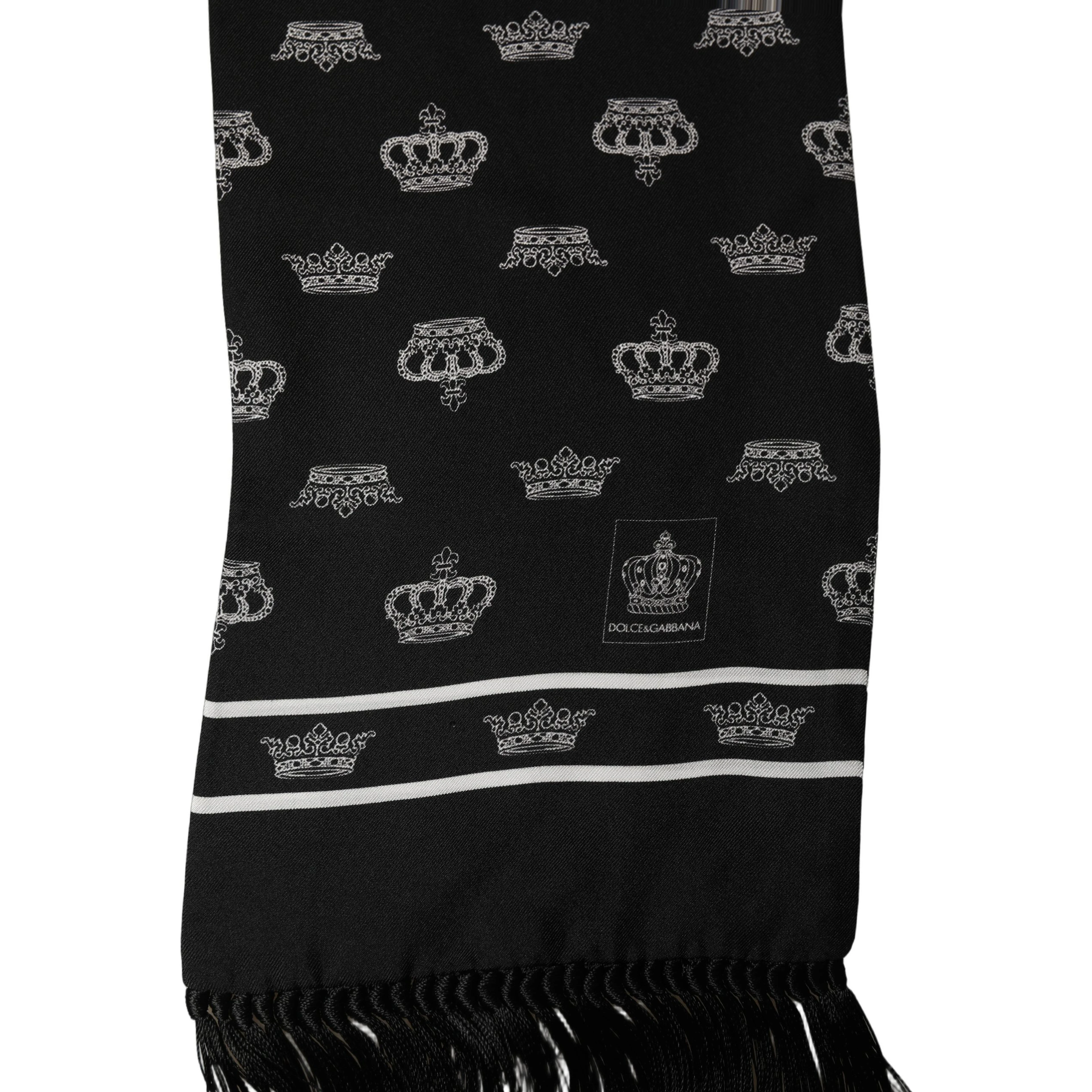 Black Silk Crown Fringed Neck Shawl Scarf