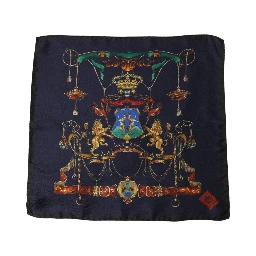 Navy Blue Heraldic Silk Square Foulard Scarf