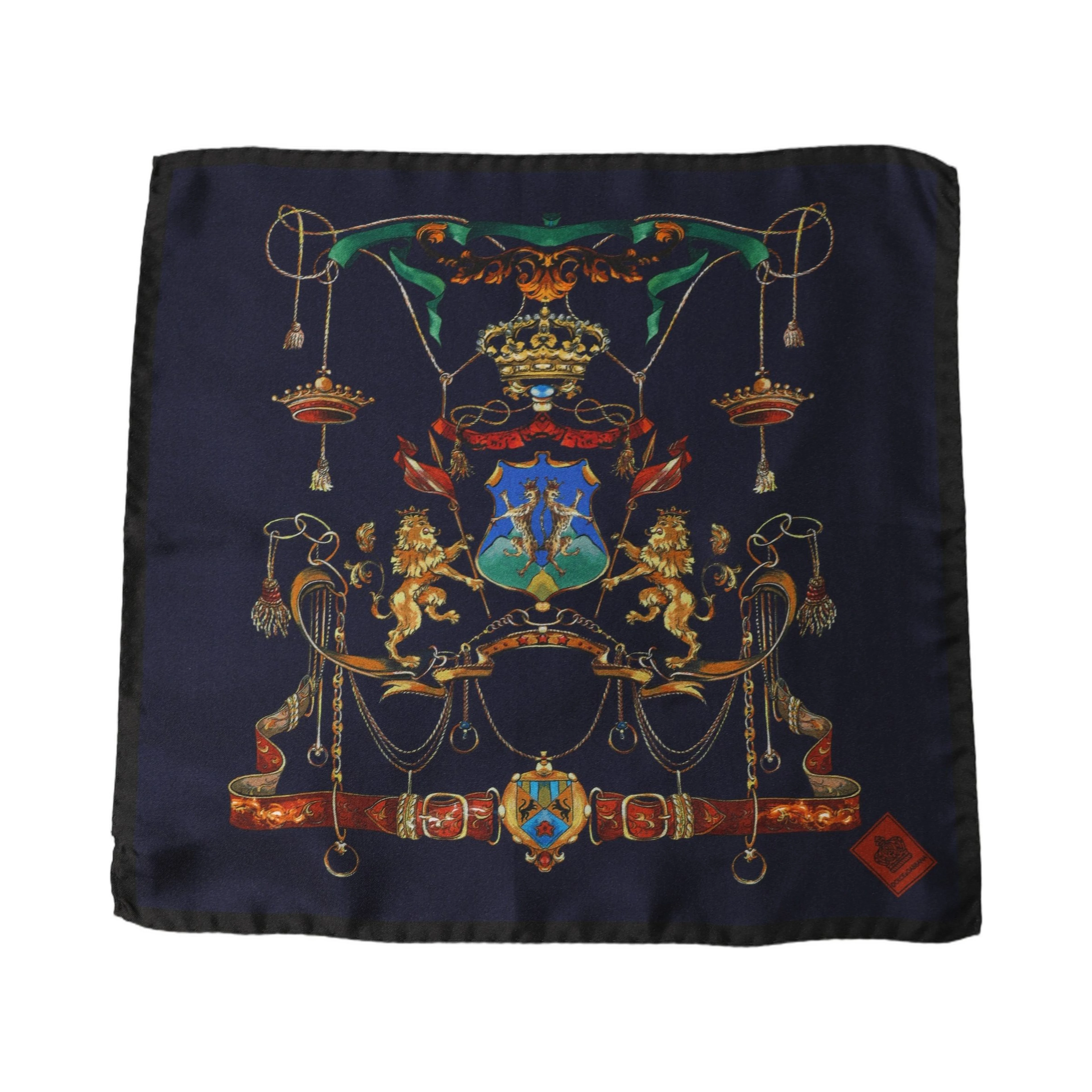 Navy Blue Heraldic Silk Square Foulard Scarf