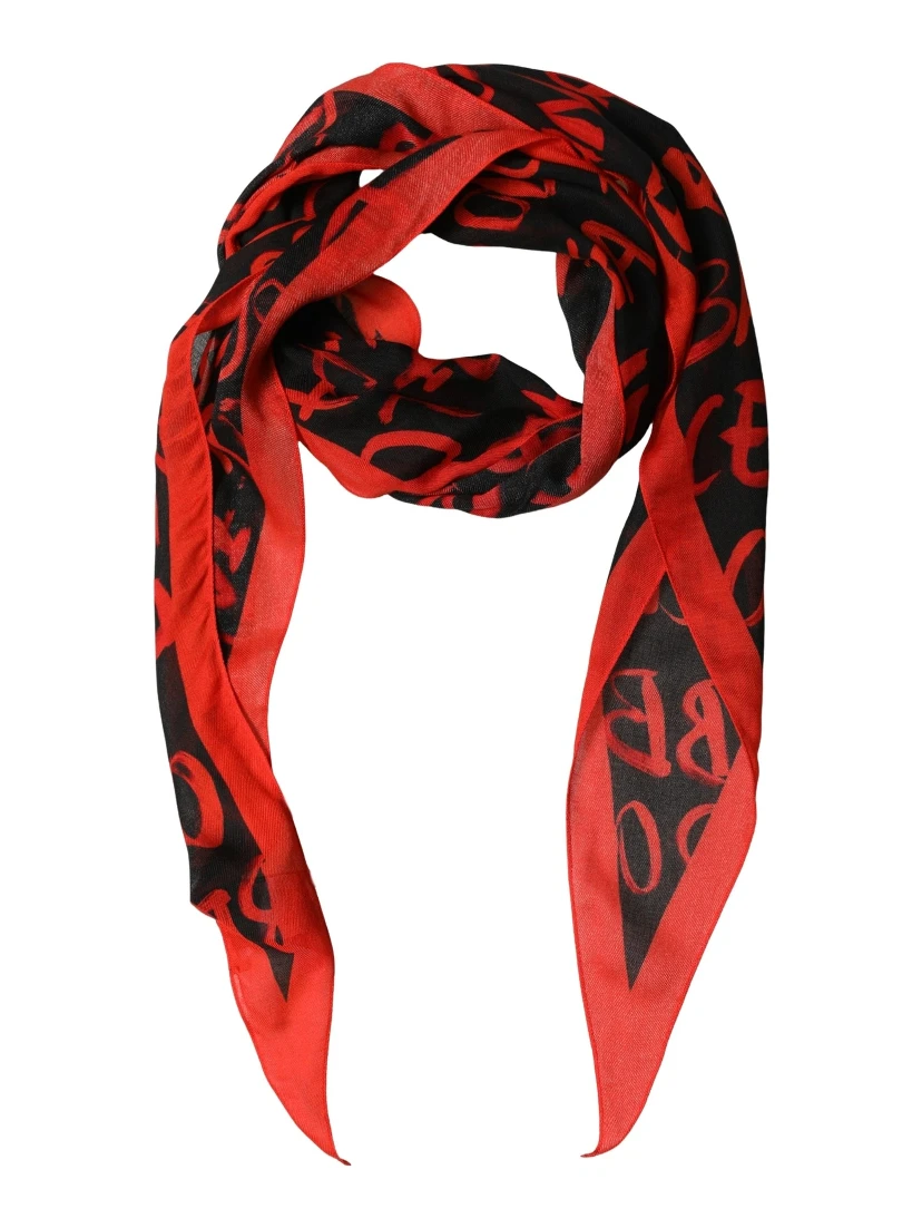 Men Red Black Graffiti Logo Lace Stole Scarf