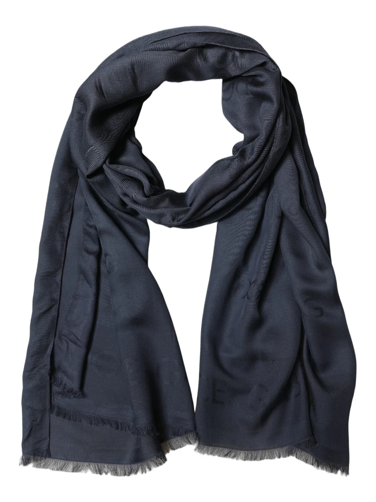 Dark Blue Modal Frayed Edge Lace Stole Scarf