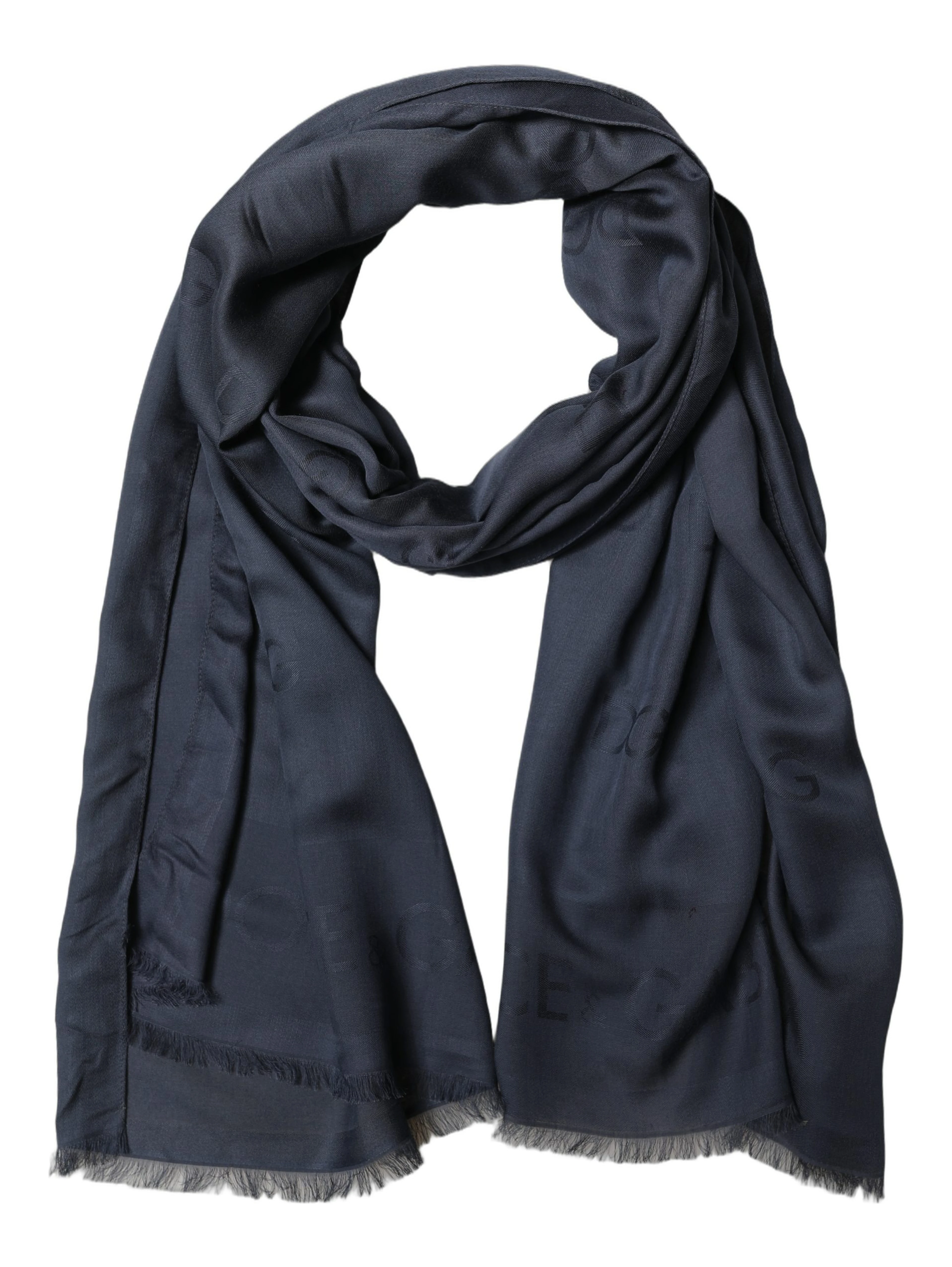 Dark Blue Modal Frayed Edge Lace Stole Scarf