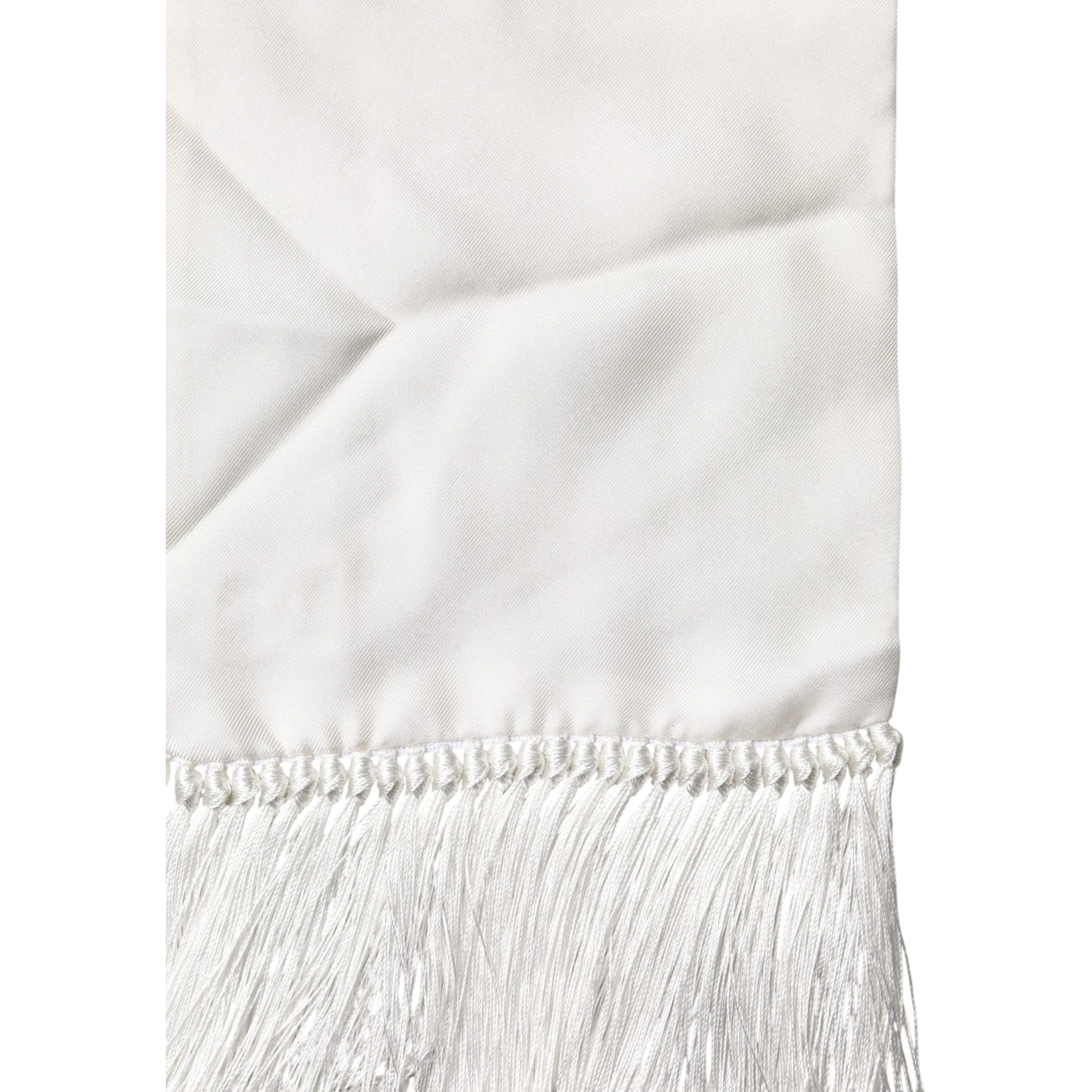 Men White Silk Fringed Edge Lace Stole Scarf