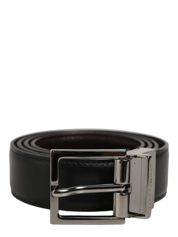 Black Classic Leather Silver Tone Buckle Belt