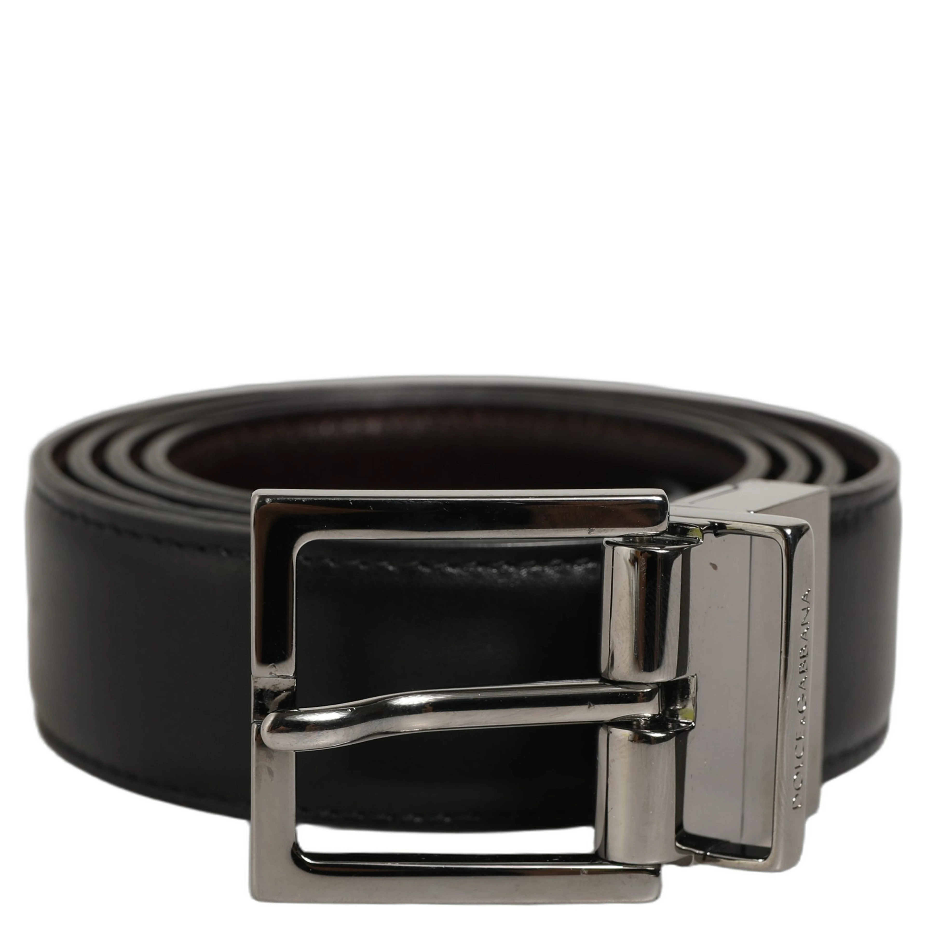 Black Classic Leather Silver Tone Buckle Belt