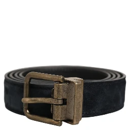 Men Black Leather Gold Tone Metal Buckle Belt
