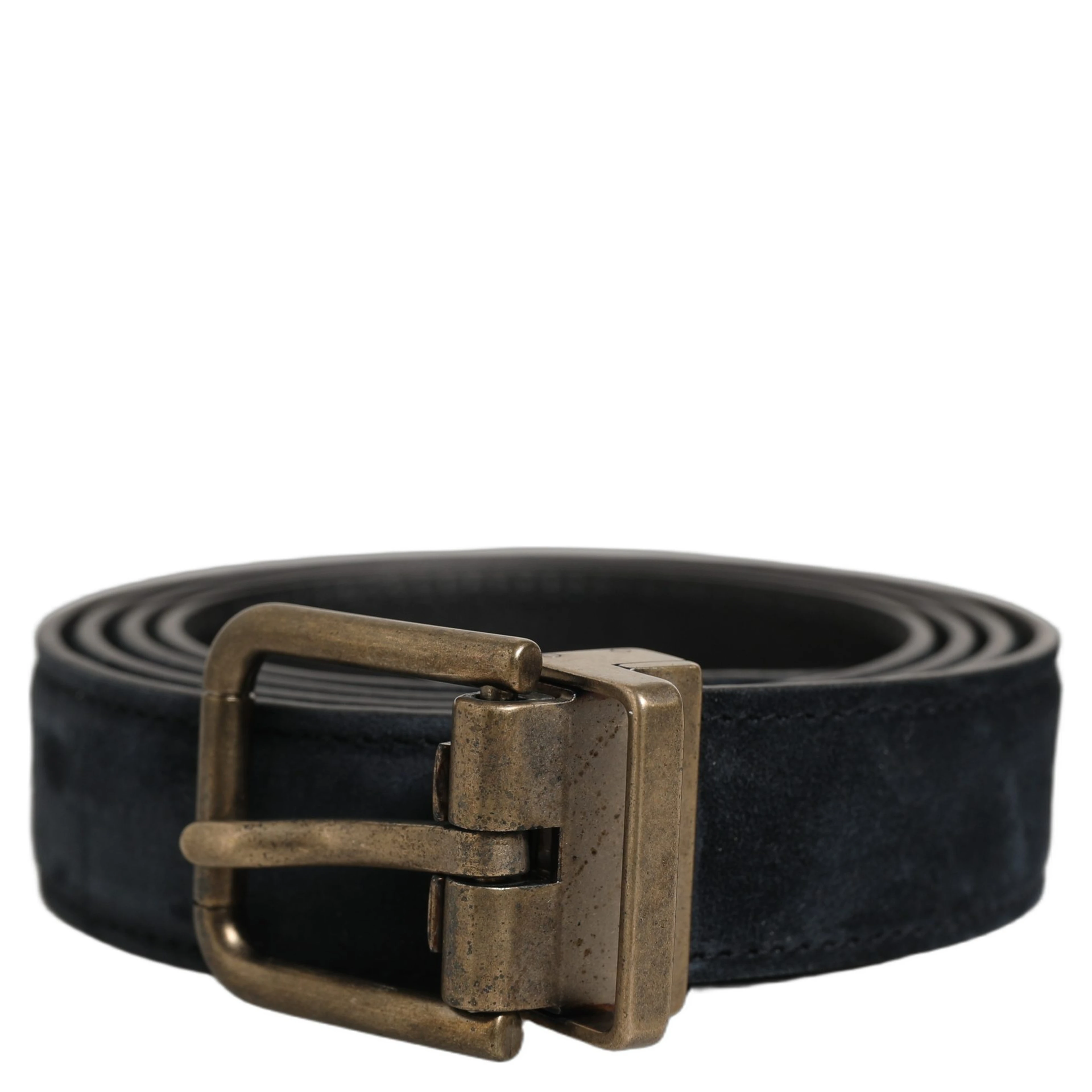 Men Black Leather Gold Tone Metal Buckle Belt