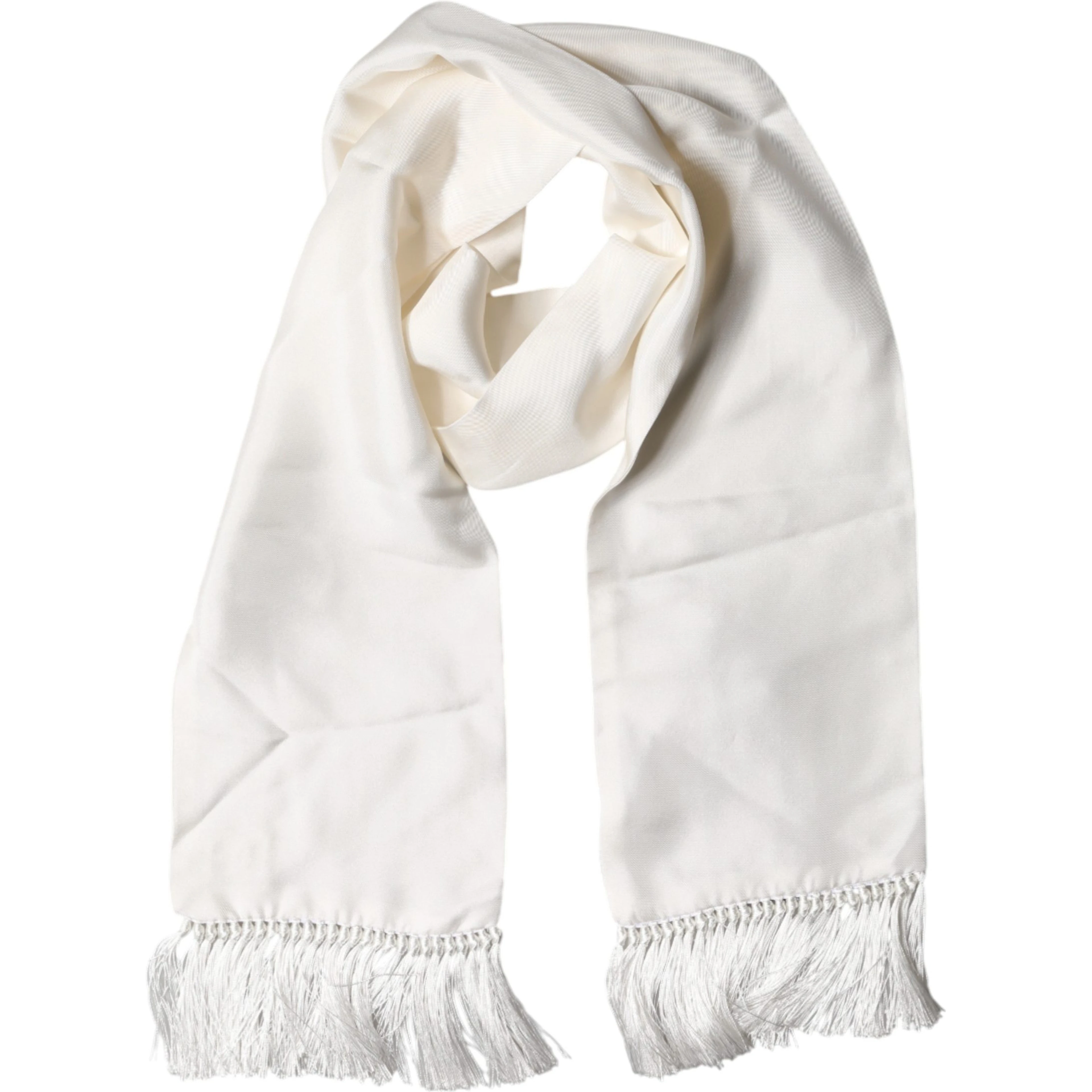 Men White Silk Fringed Edge Lace Stole Scarf