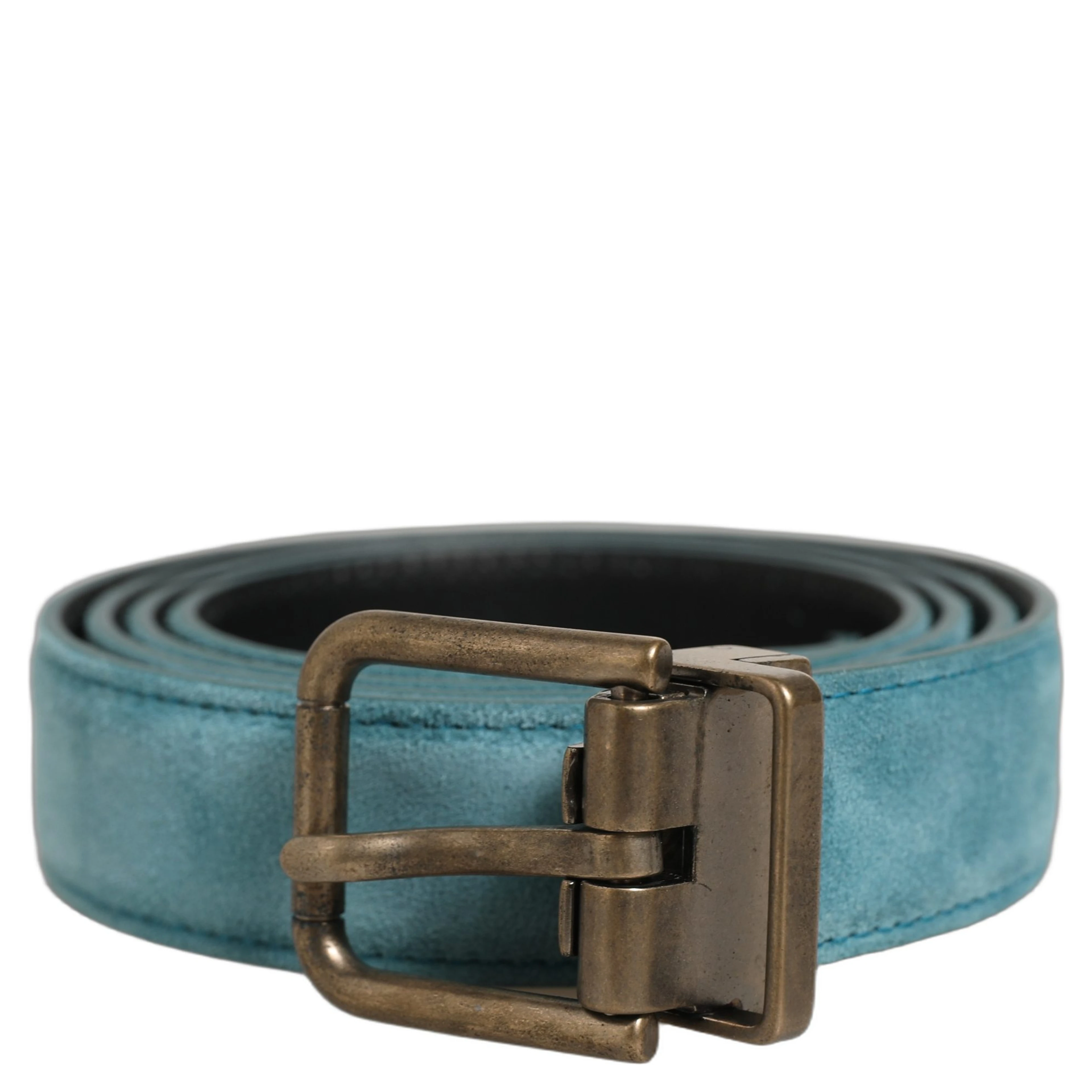 Men Blue Suede Gold Tone Metal Buckle Belt