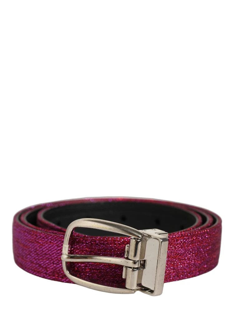 Men Fuchsia Glitter Silver Metal Buckle Belt