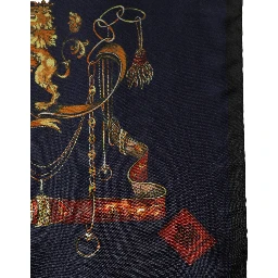 Navy Blue Heraldic Silk Square Foulard Scarf