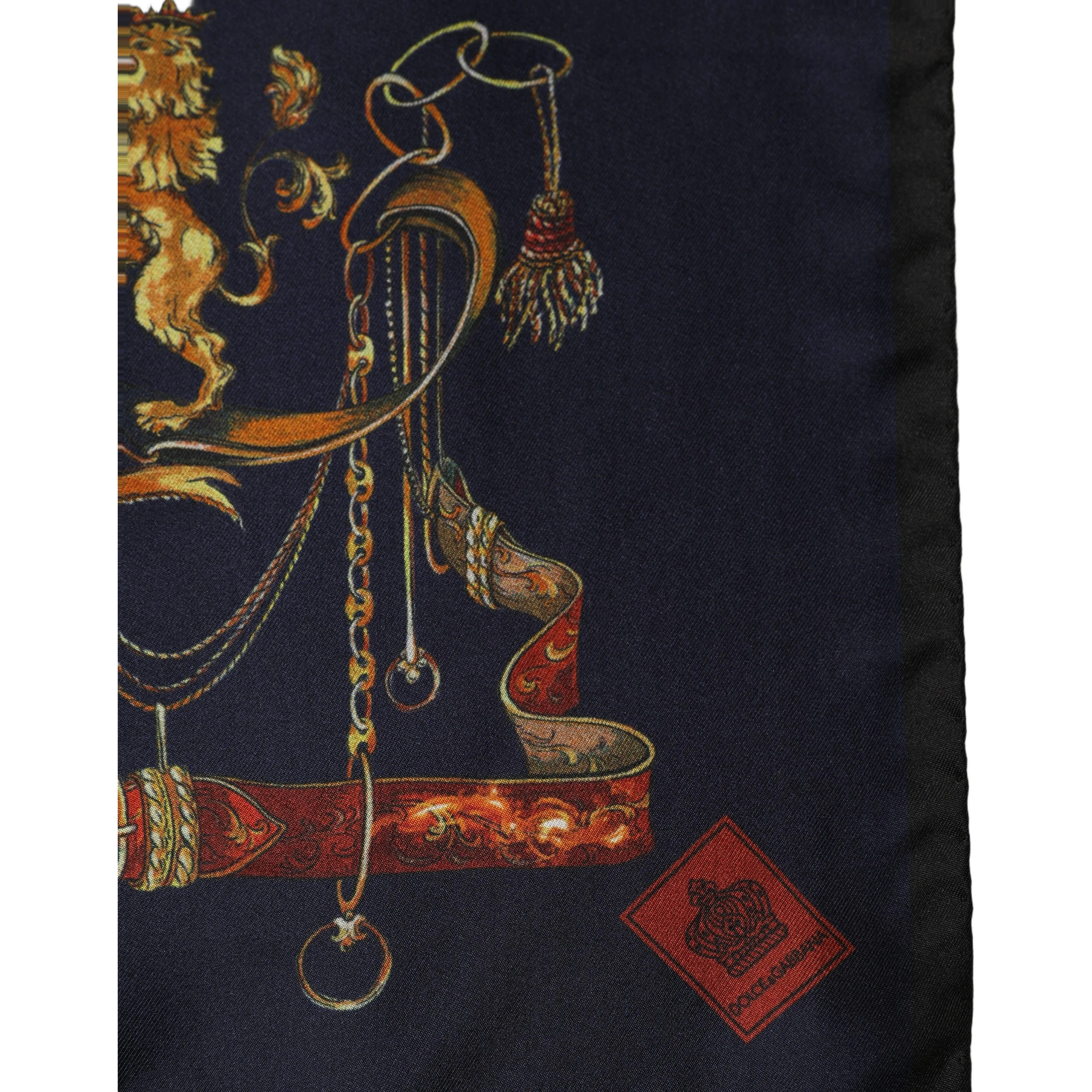 Navy Blue Heraldic Silk Square Foulard Scarf