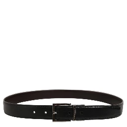 Black Classic Leather Silver Tone Buckle Belt
