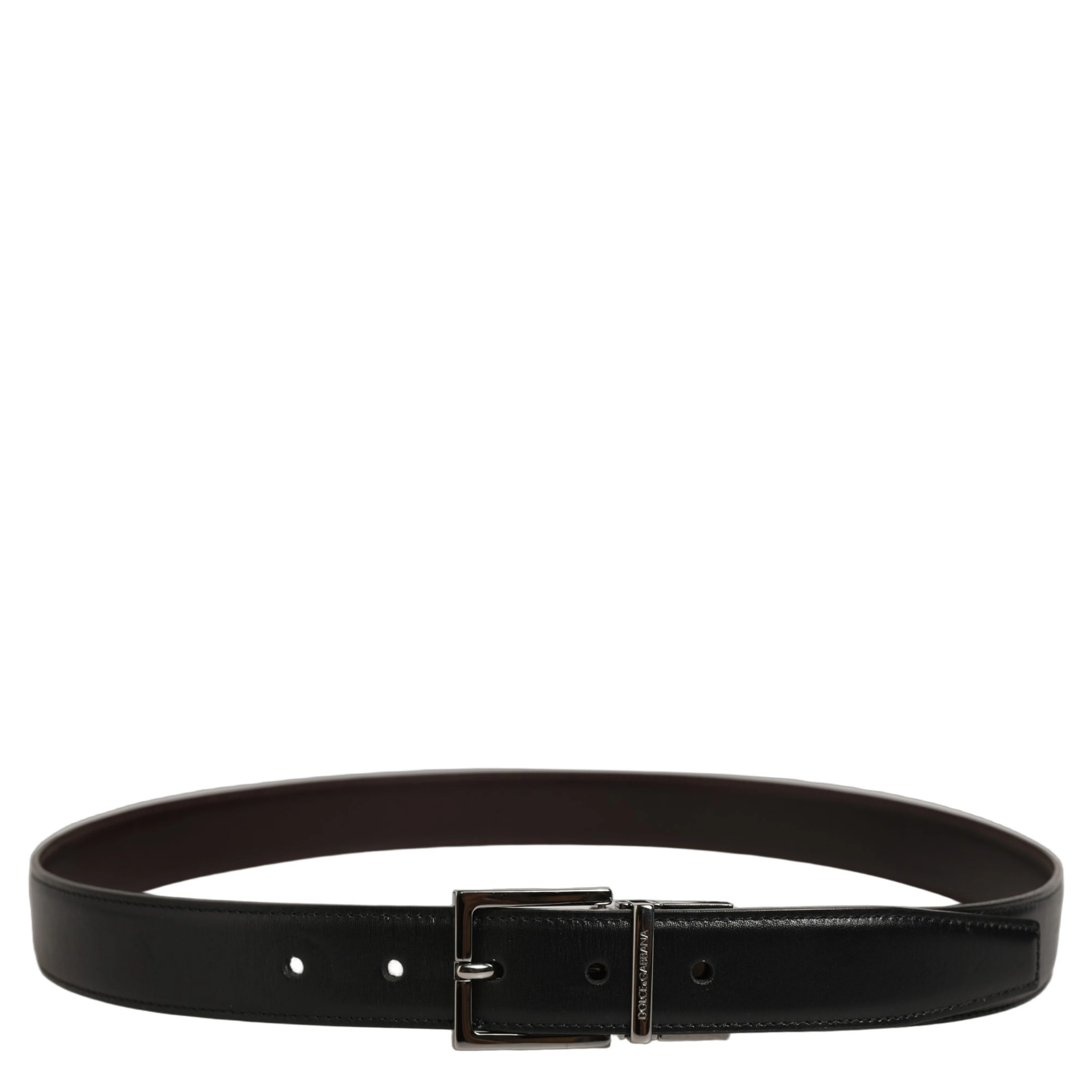 Black Classic Leather Silver Tone Buckle Belt