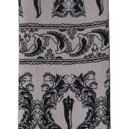 Gray Baroque Silk Fringed Skinny Foulard Scarf