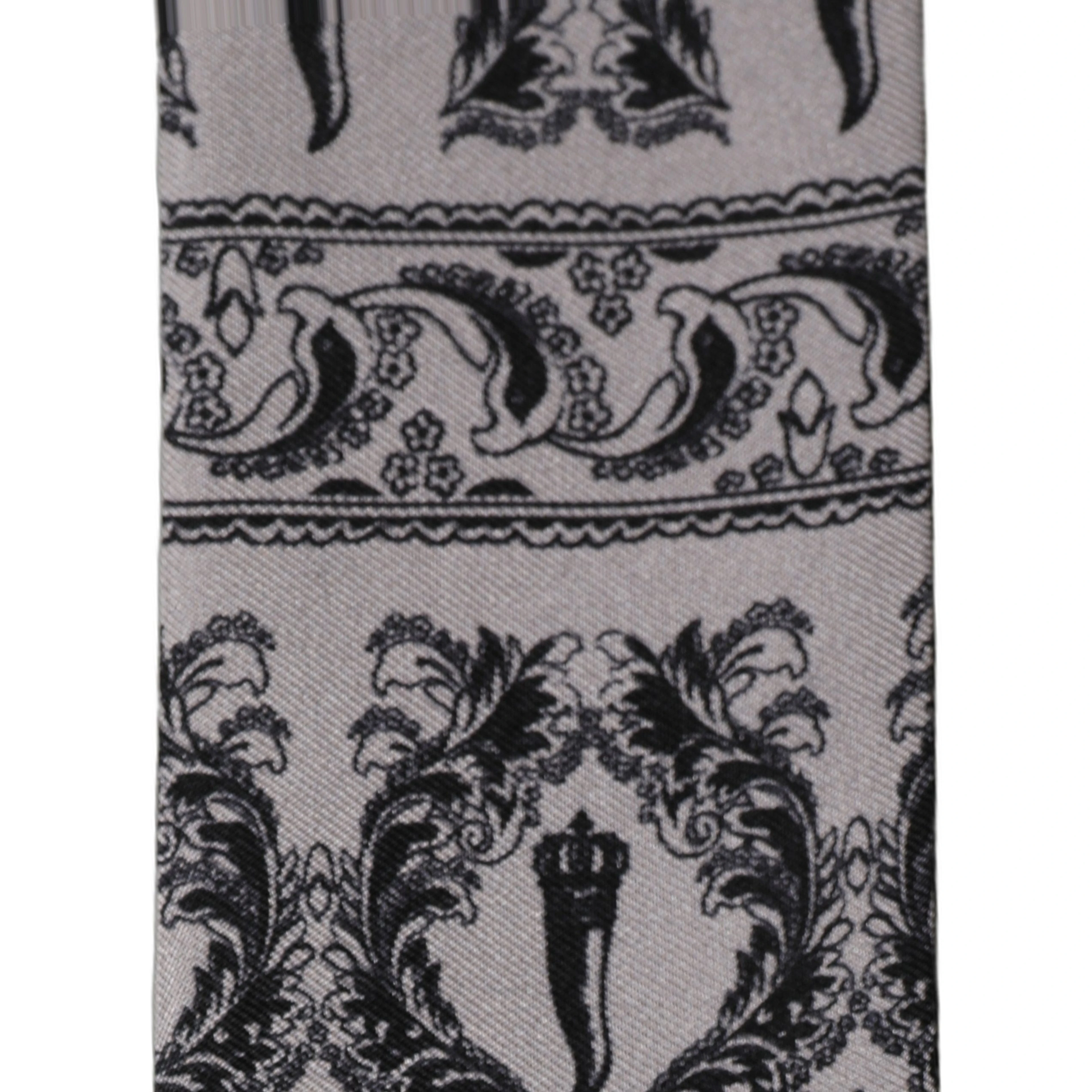 Gray Baroque Silk Fringed Skinny Foulard Scarf